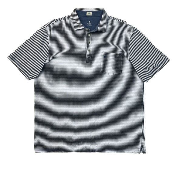 Johnnie-o Polo Shirt Mens XL Extra Large Cadet Blue Striped Stretch Cotton Golf - Picture 1 of 14